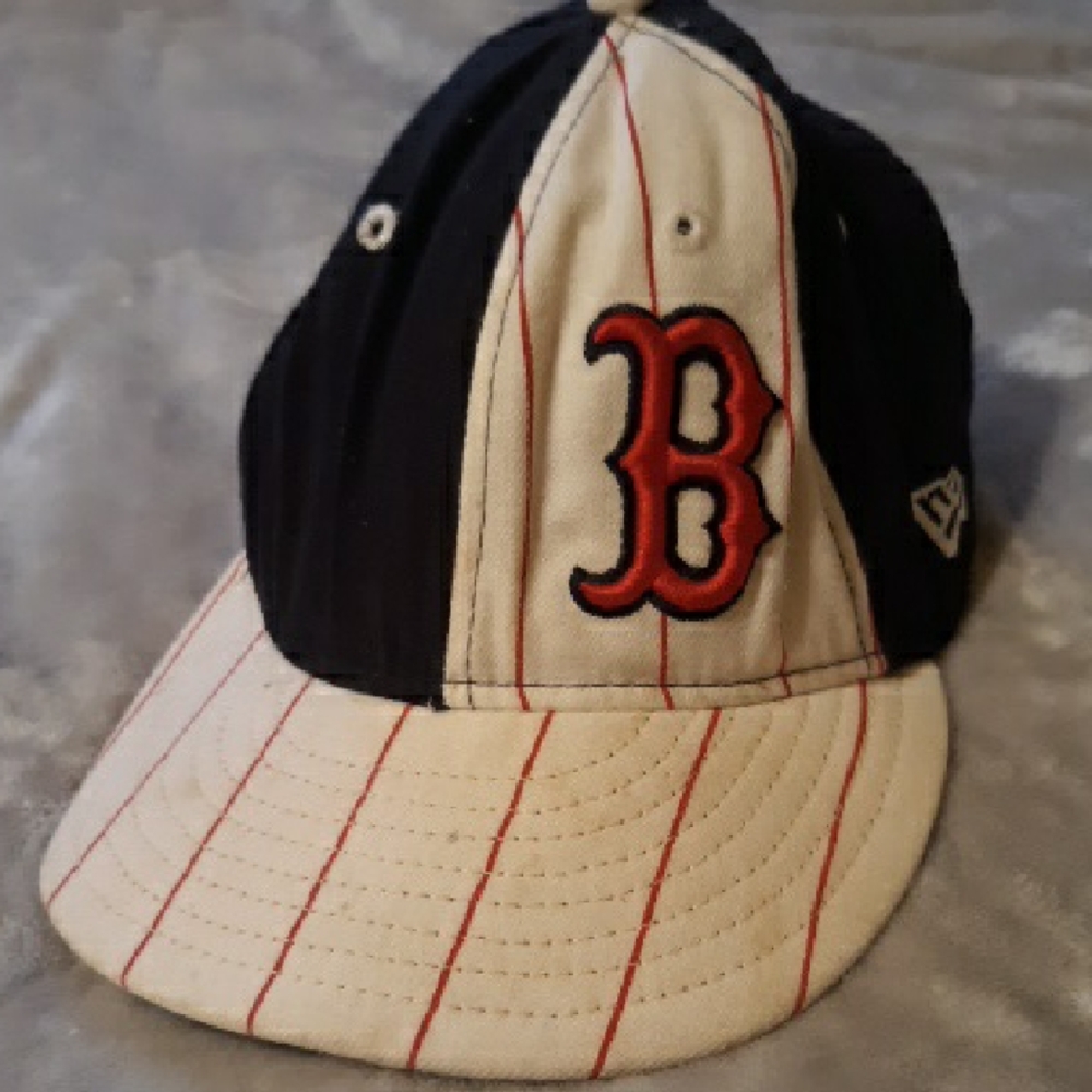 New Era Black, Red and White Striped Cap with Red Sox Logo